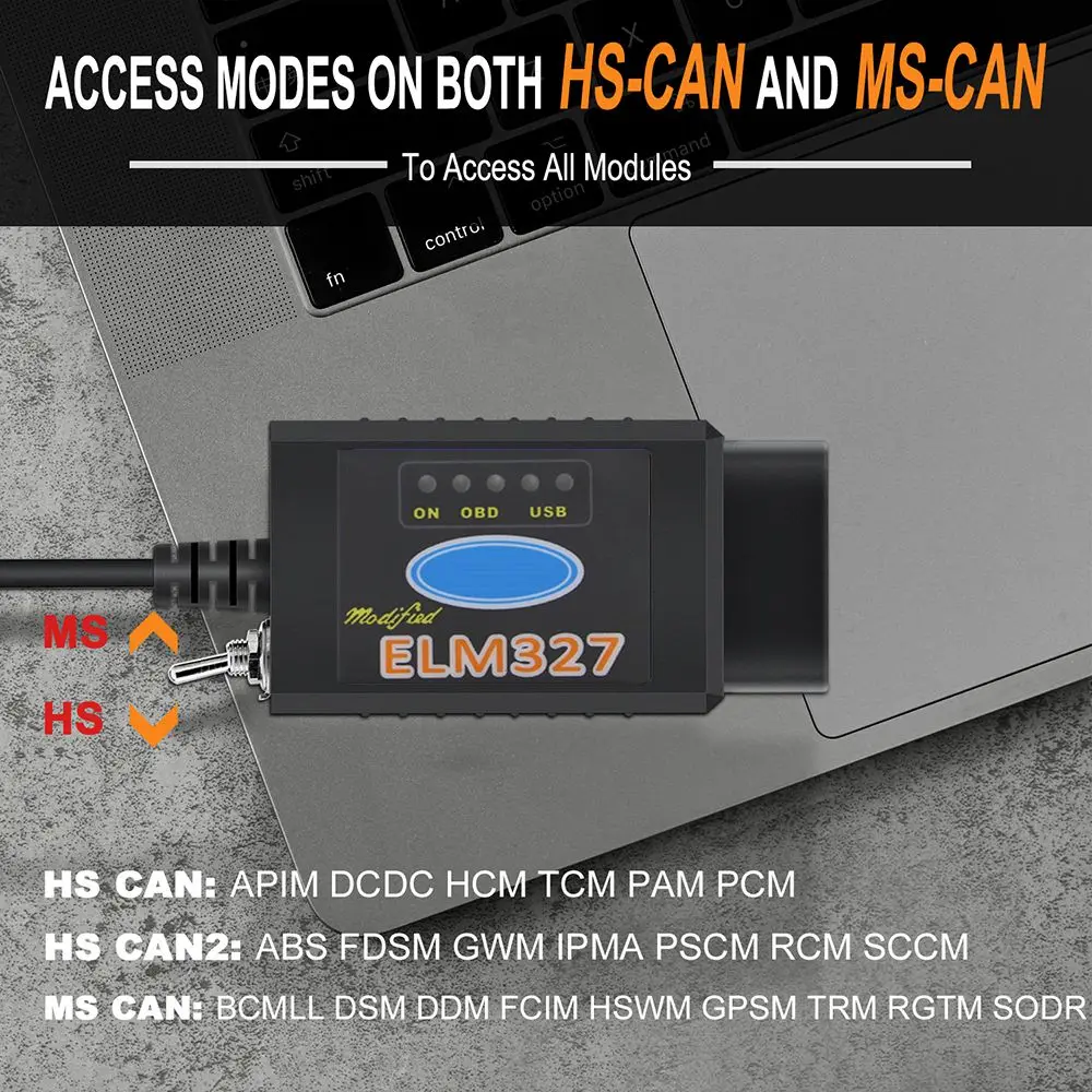 ELM327 USB V1.5 Switch MS/HS CAN PIC18F25K80 FT232RQ Car Diagnostic Interface ELM 327 ForScan Support Hidden Function ELM 327