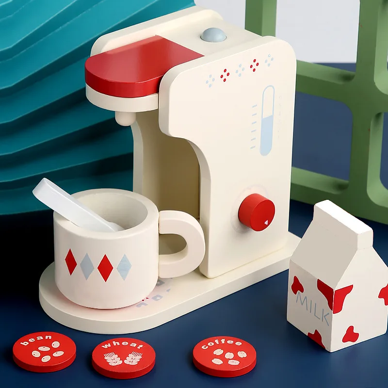 Machine à café en bois JxMachine pour enfants, mélangeur de cuisine masculin et féminin, jouet de maison de jeu, cadeau de simulation