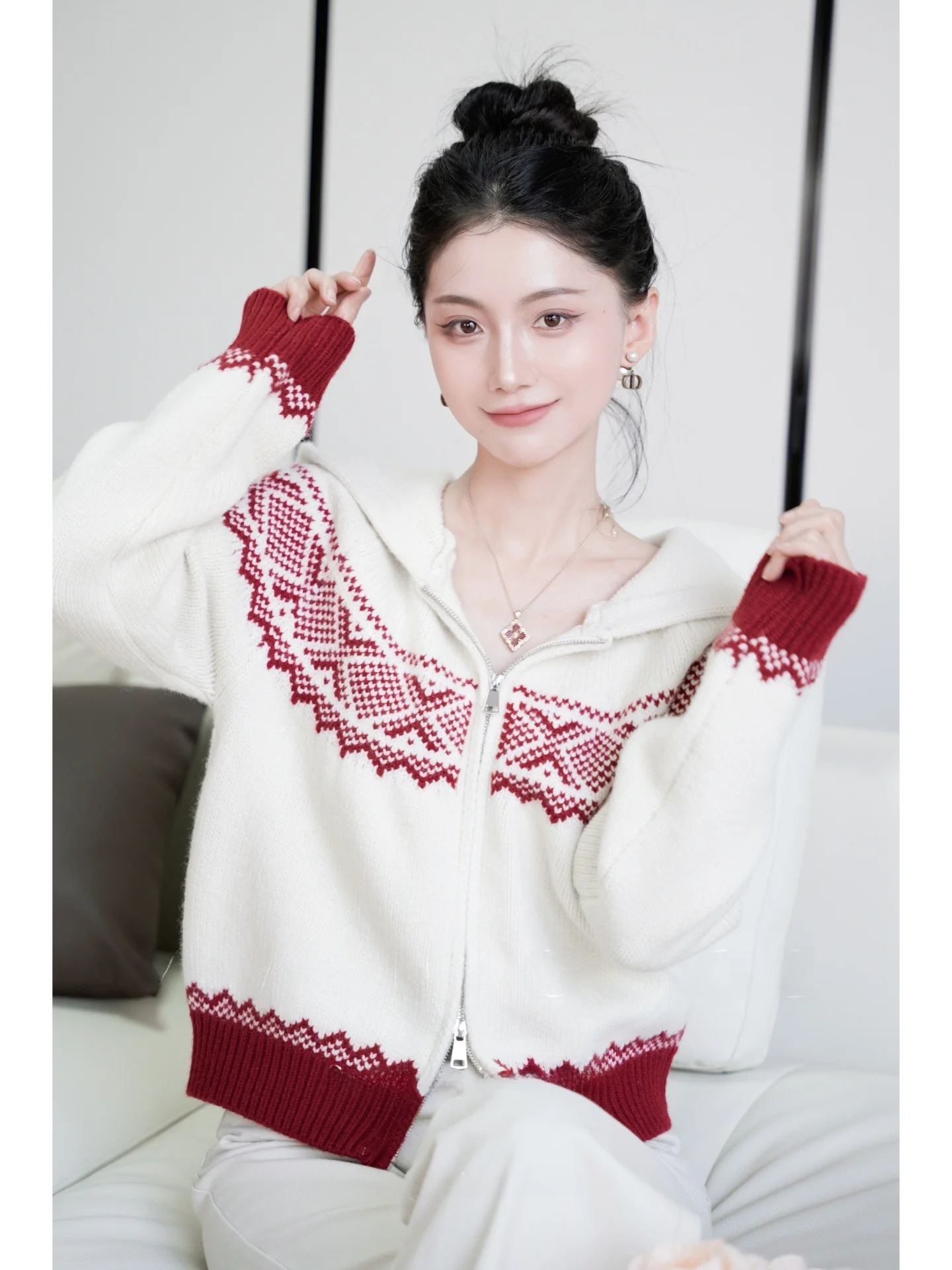 

Новый китайский женский вязаный свитер с капюшоном на молнии YANG GZ, осенне-зимняя модная модель оригинального дизайна, свободный крой, длинный рукав