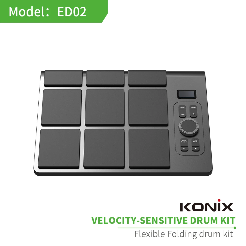 2026 Konix Tambor sensible a la velocidad USB/batería con 9 almohadillas Kit de mano Altavoces incorporados para batería para principiantes