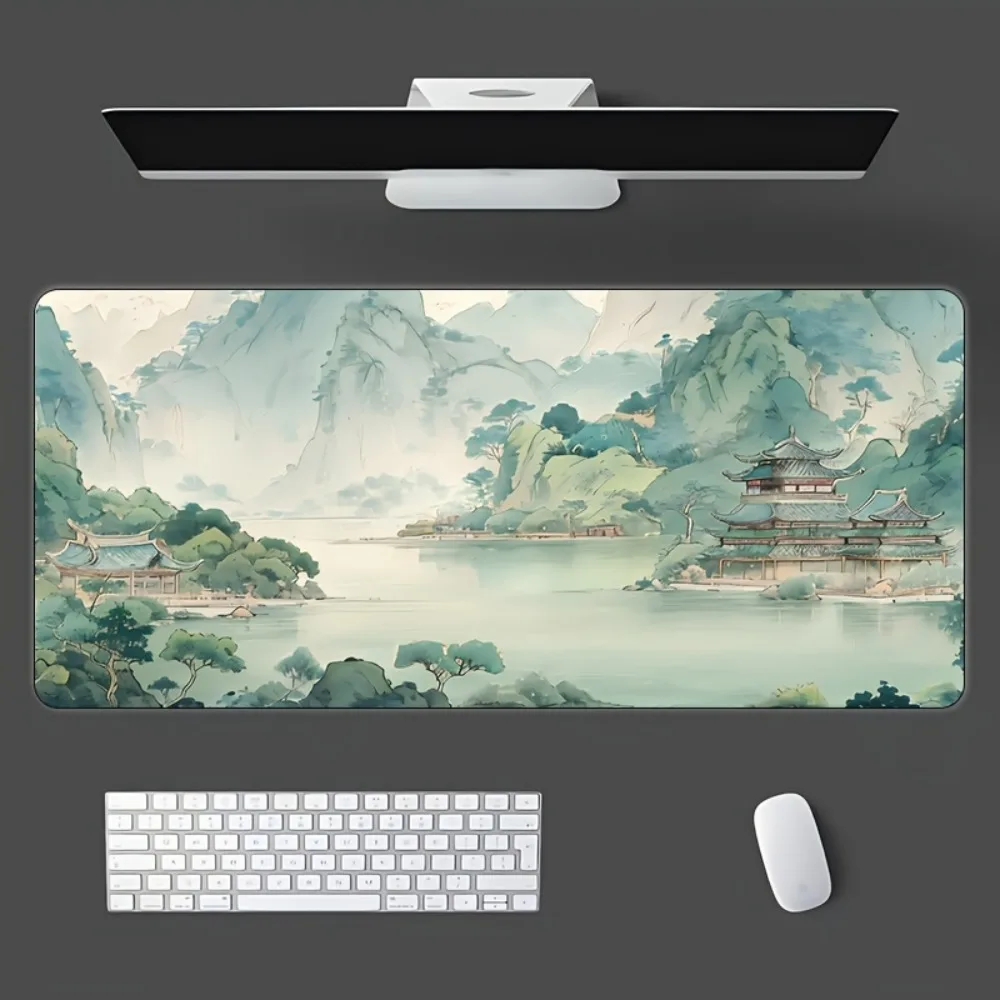 Tapis de souris de jeu à thème paysage chinois, avec base en caoutchouc antidérapante, décoration pour gamer