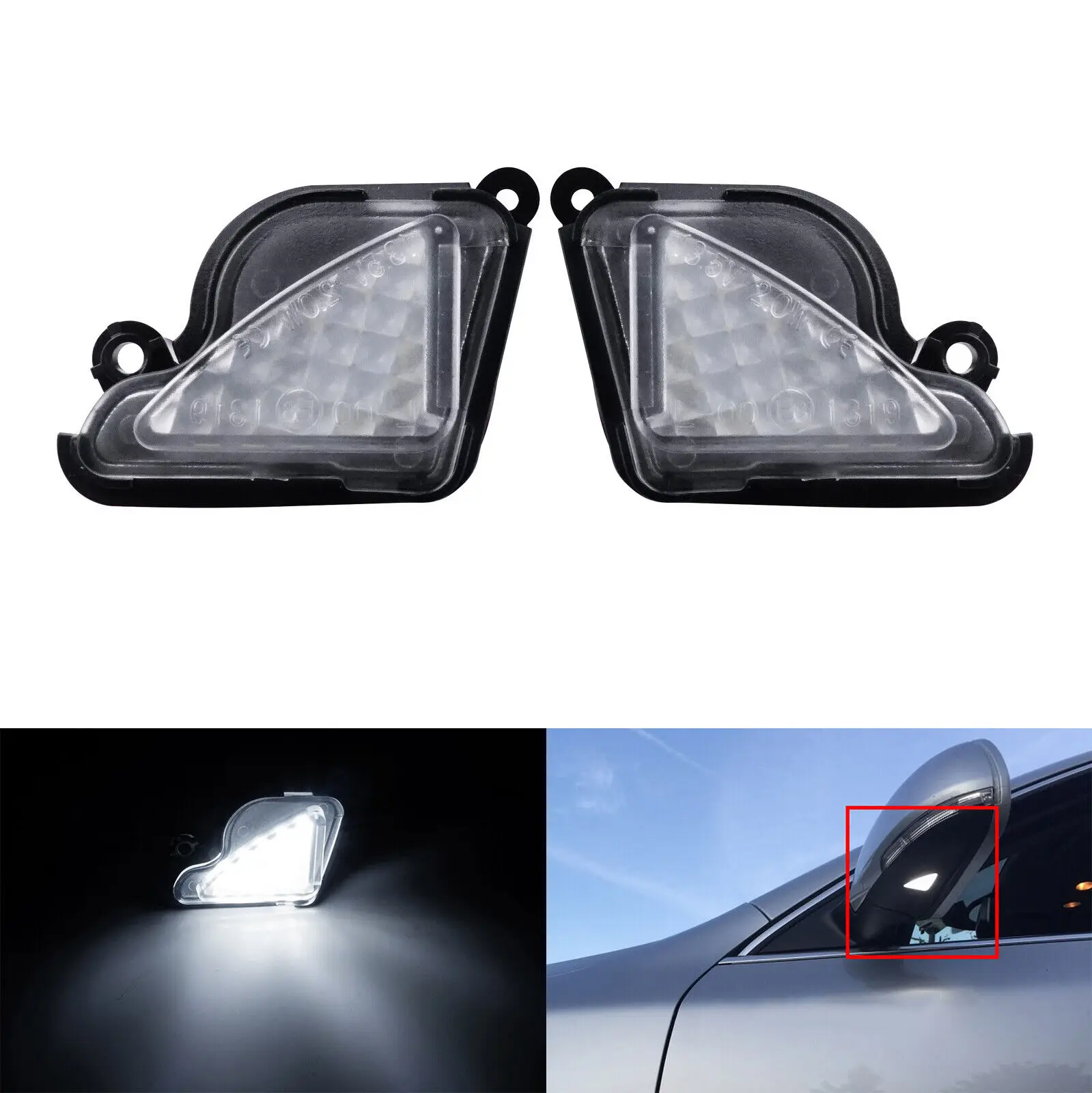 Left+Right LED Under Side Mirror Puddle Light White For Skoda Superb II 2008-2015 Octavia II 1Z III 5E
