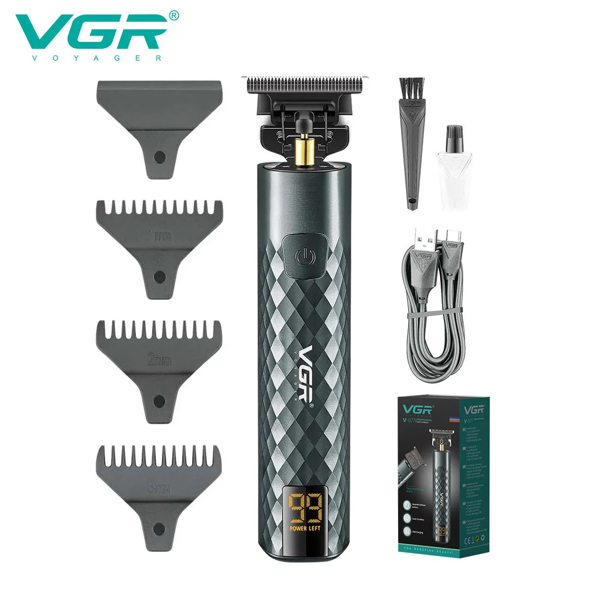 VGR Hair Trimmer Rechargeable Razor Hair Clipper Waterproof Shaver Professional Haircut Machine Hair Clipper Metal Trimmer V-077