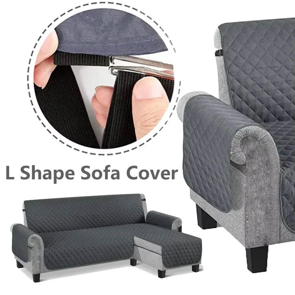 

Waterproof Corner Sofa Cover Livingroom Universal L Shape Quilted Couch Cover Solid Slipcover Sofa Protector Furniture Protector