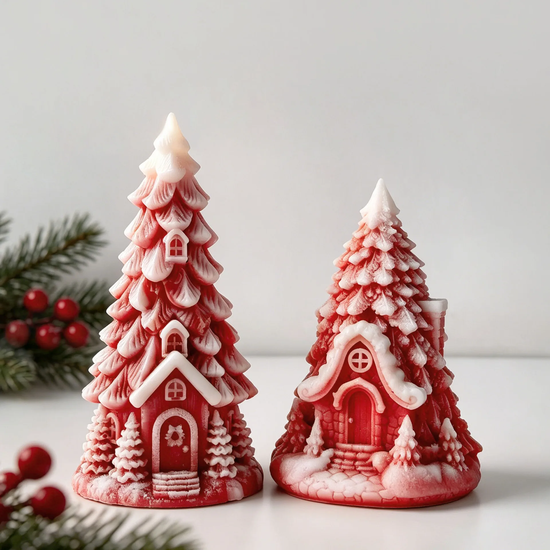 DIY Christmas Tree House Silicone Mold Handmade Aroma Candle Plaster Casting Crafts Mould Christmas Candle Making Supplies