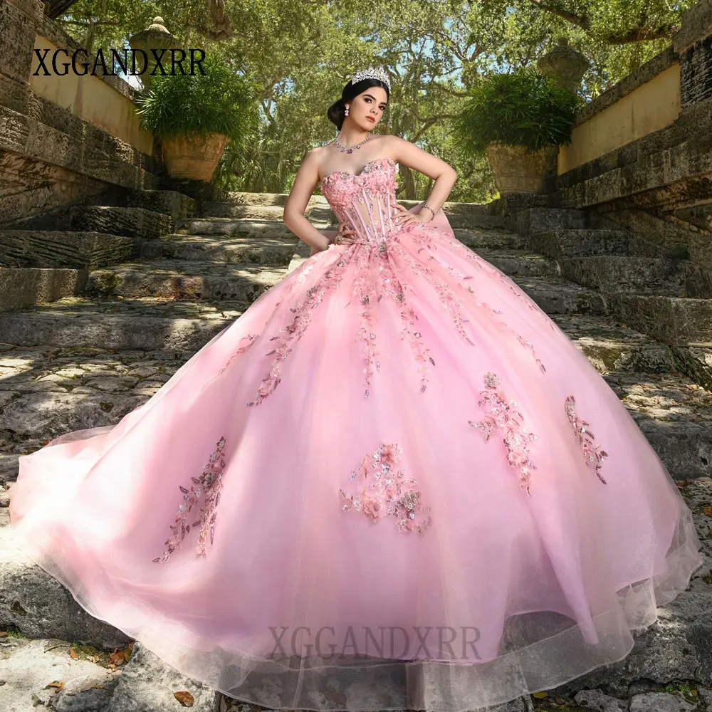 

Customized Pink Ball Gown Quinceanera Dresses 2026 Gorgeous Bow Sequin Sweet 16 Dress Vestidos De 15 Quinceañera Robes De Soirée