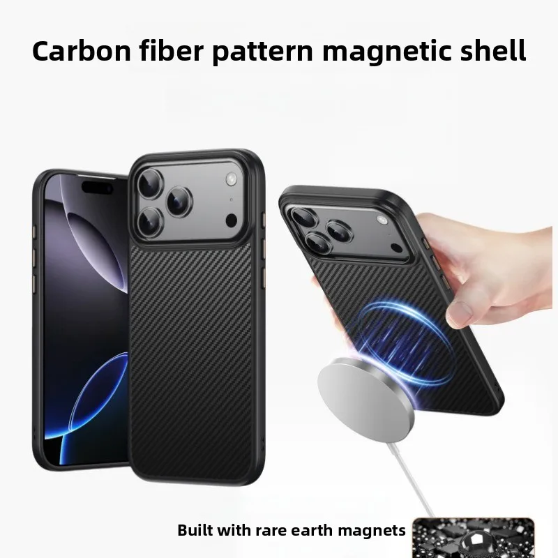 

Matte Carbon Fiber Pattern Skin-feel Magnetic Magsafe Case For Apple IPhone 17 Pro Max Air 17Pro 16 Shockproof Armor Back Cover