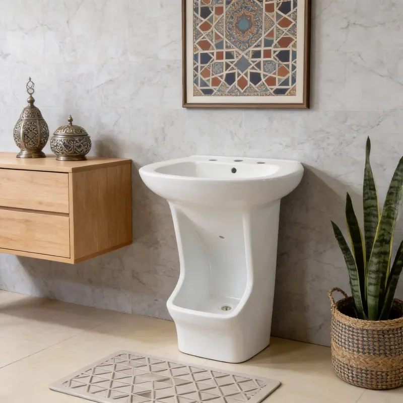 Ceramic Wudu Basin for Muslim Ablution Integrated Wash Sink for Face Hands Feet Small Portable Islamic Prayer Cleaning Bowl