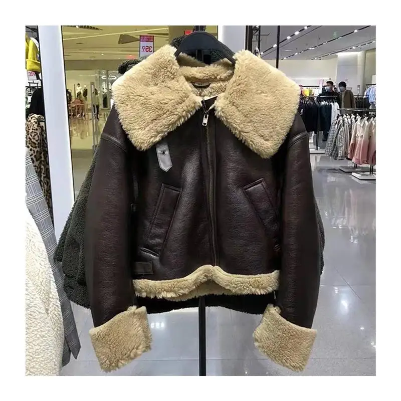 Winter New Sle Damen-Jet-Mantel aus Kunstfell, integriertes Leder und Pelz, künstlicher Effekt, verdickter langer Sve-Reißverschluss