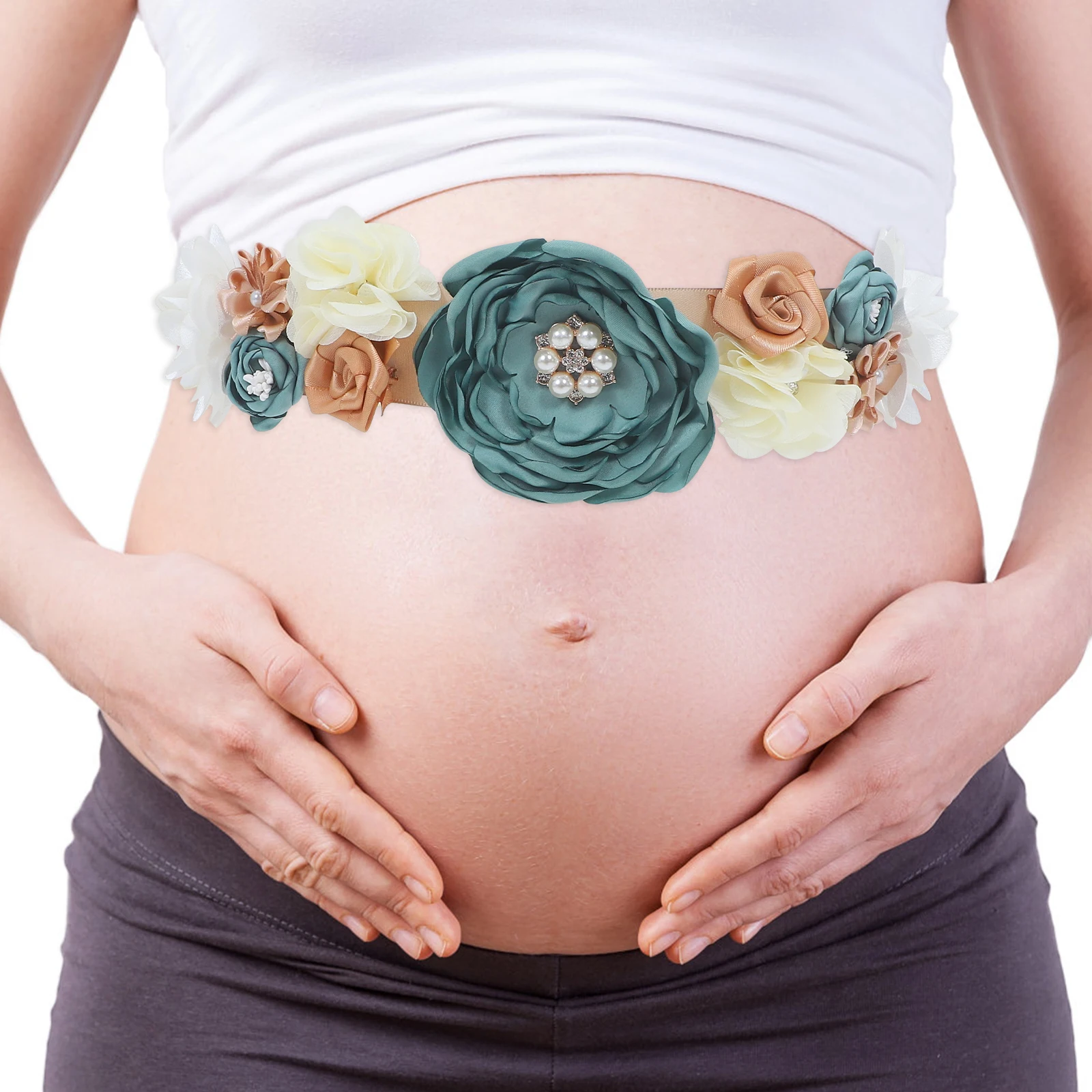 

Flower Belt Pregnancy Mom To Be Corsage Sash Sashes Baby Shower Kits Green Set Floral Decorations Pregnancy Props