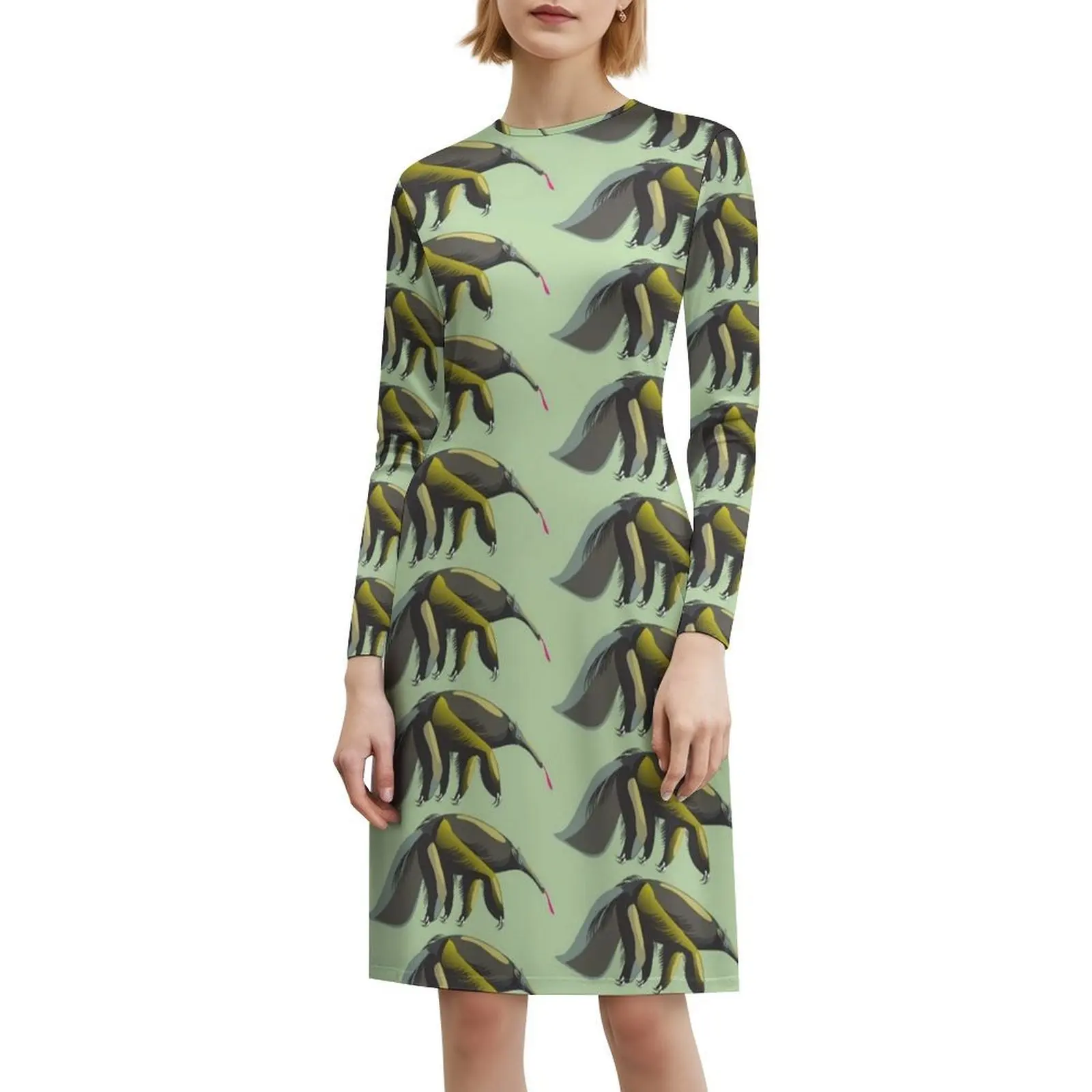 فستان قصير على طراز Anteater Preppy للنساء على شكل حرف a فضفاض مناسب فستان يوم غير رسمي أنتيتر تصميم حيوان نمط حيوان نسائي #6