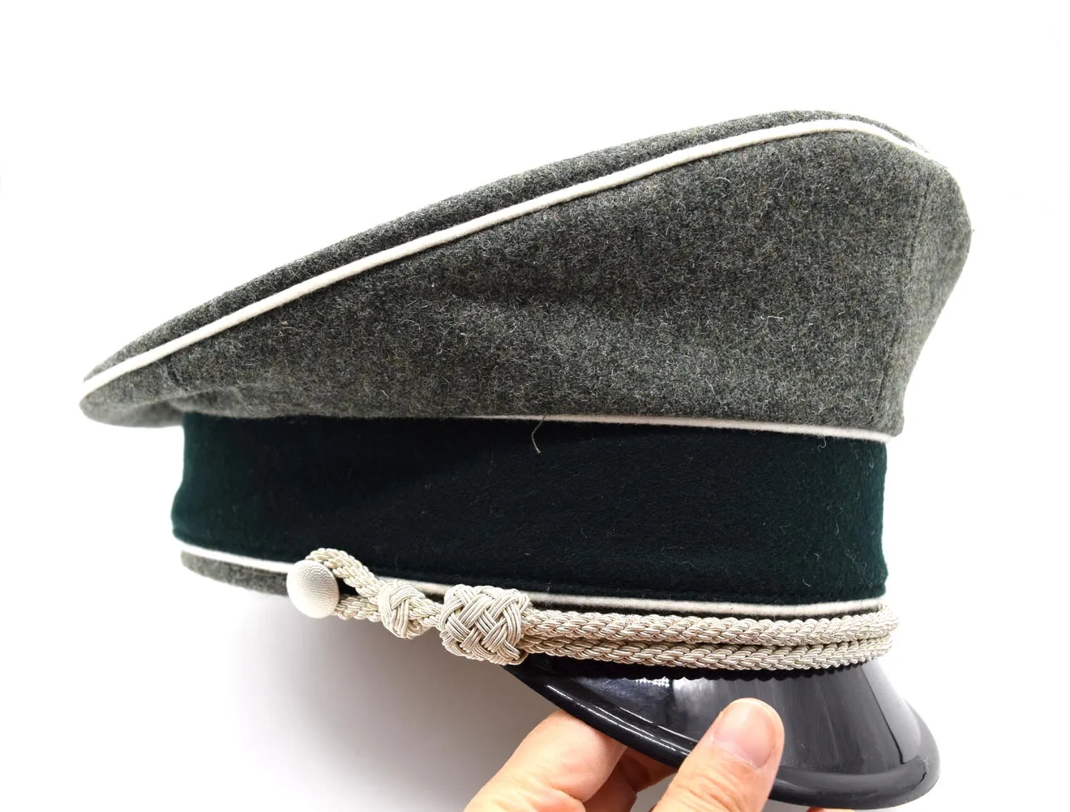 Cosplay German Elite Officer Wool Hat Cap Sweat Ring Made Leather Green Hat Wall W Silver Chin Cord Reenactment