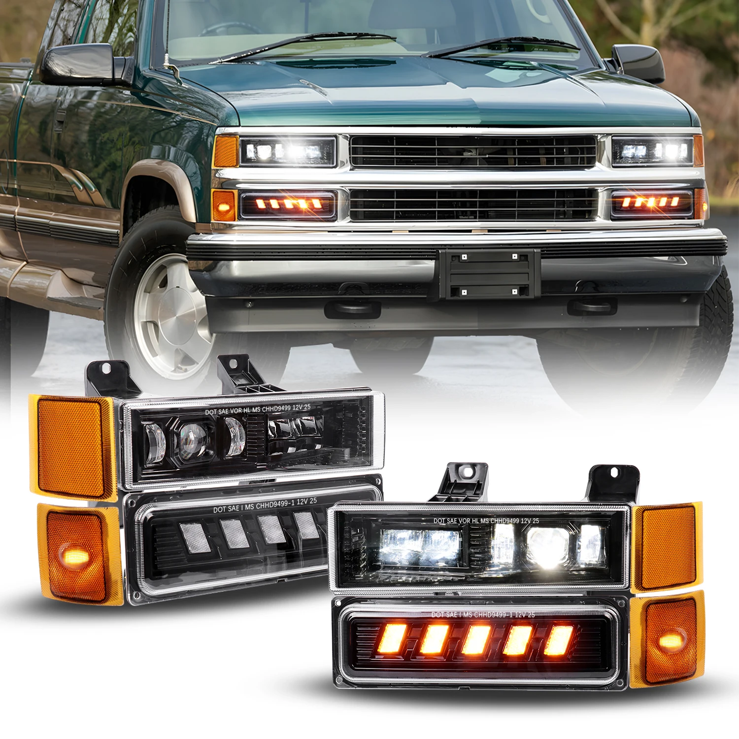 DOT LED Headlight Turn Signal Light Side Marker for 1994-1999 Chevy C1500 Accessories Assembly