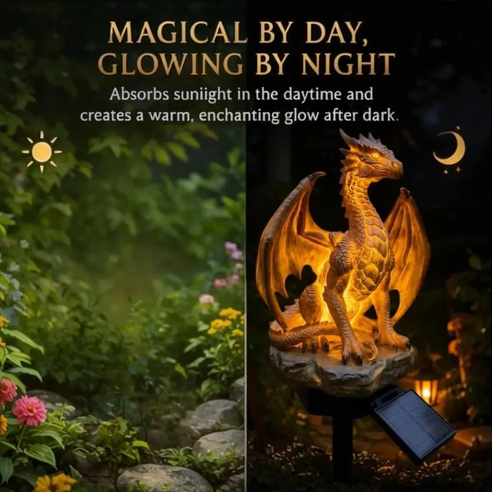 Dragon Shape Solar Garden Light Solar Powered Warm Night Glow Solar Stake Light Easy Install Weatherproof Dragon Garden Light