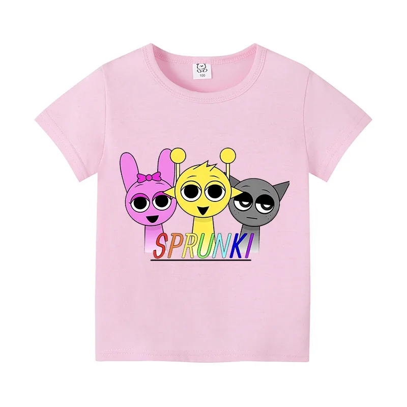 T-shirt à manches courtes imprimé jeu Sprunki pour enfants, t-shirts Anime pour enfants, t-shirts en coton pour bébé, vêtements d'été pour fille et garçon, cadeau pour enfant en bas âge