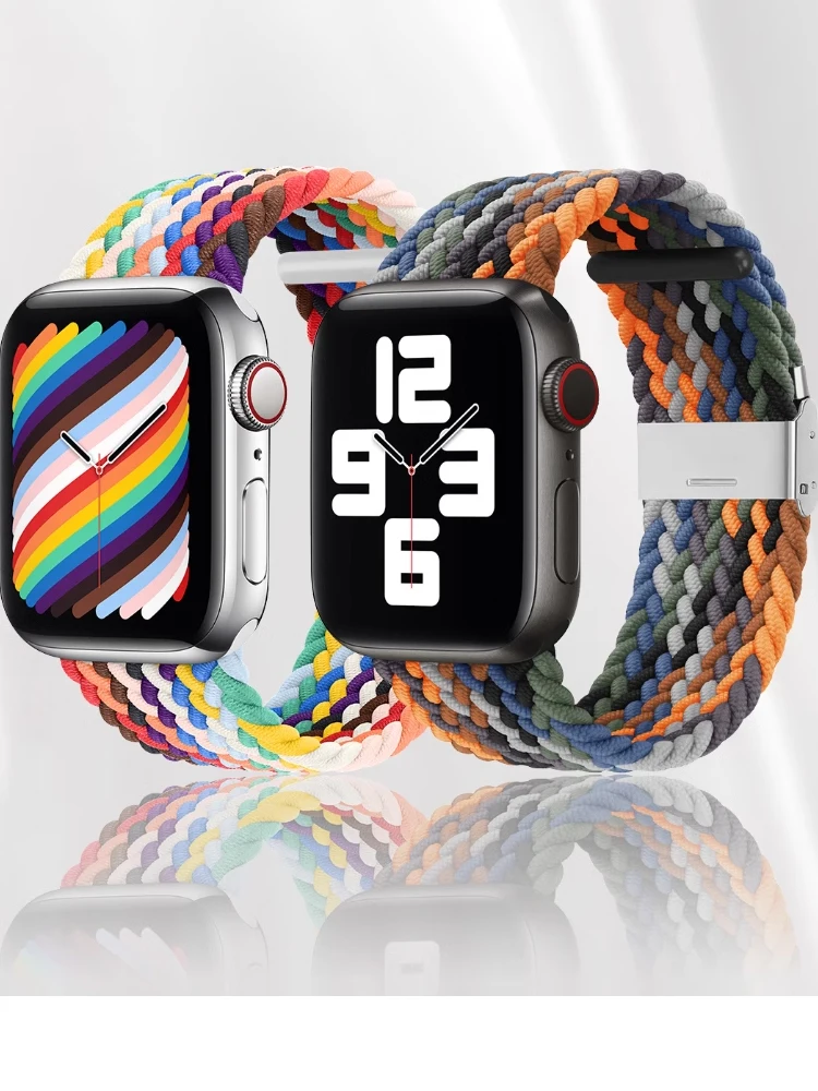 حلقة منفردة مضفرة لساعة أبل Ultra2 باند 49 ملم 45 ملم-40-41-44 ملم سوار مرن من النايلون سلسلة iWatch 10 9 8 se 6 7 5 4 حزام