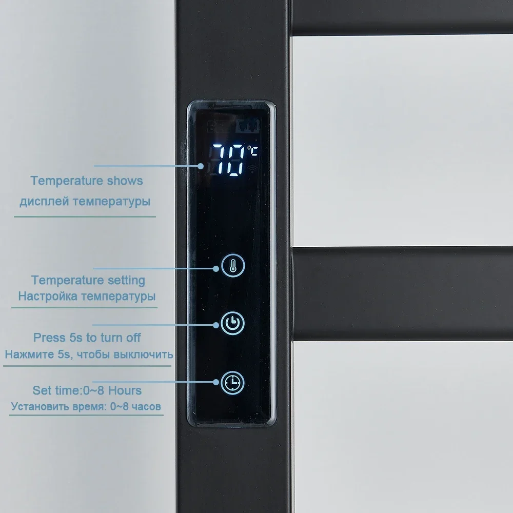 Imagem -03 - Banheiro Toalheiro Elétrico Display Digital Temperatura Controle de Tempo Toalha Aquecedor Trilho Casa Inteligente Barra de Alumínio Aquecida