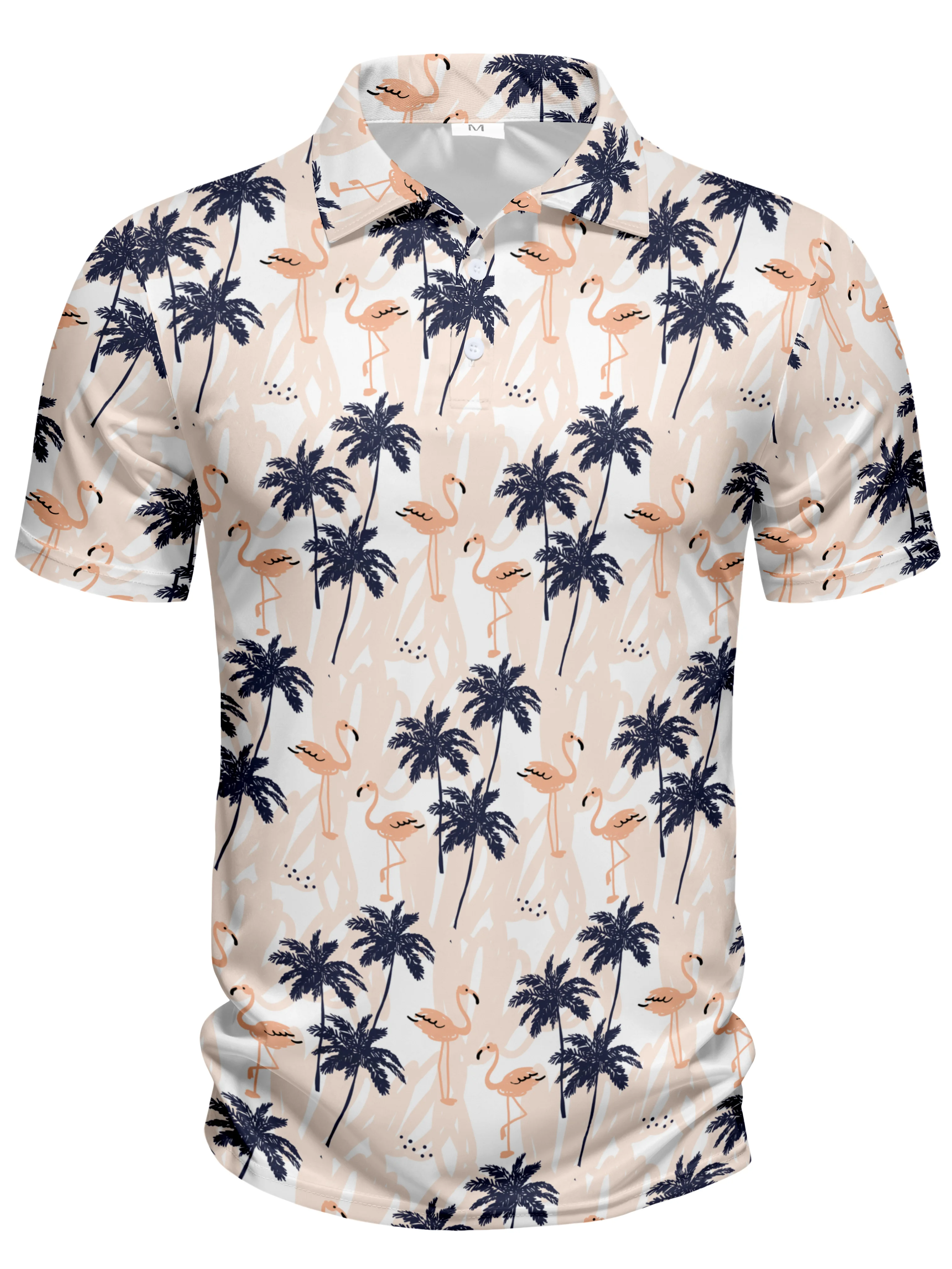 New men's cross-border short sleeved polo with fashionable print design, lapel button polo that can be machine washed