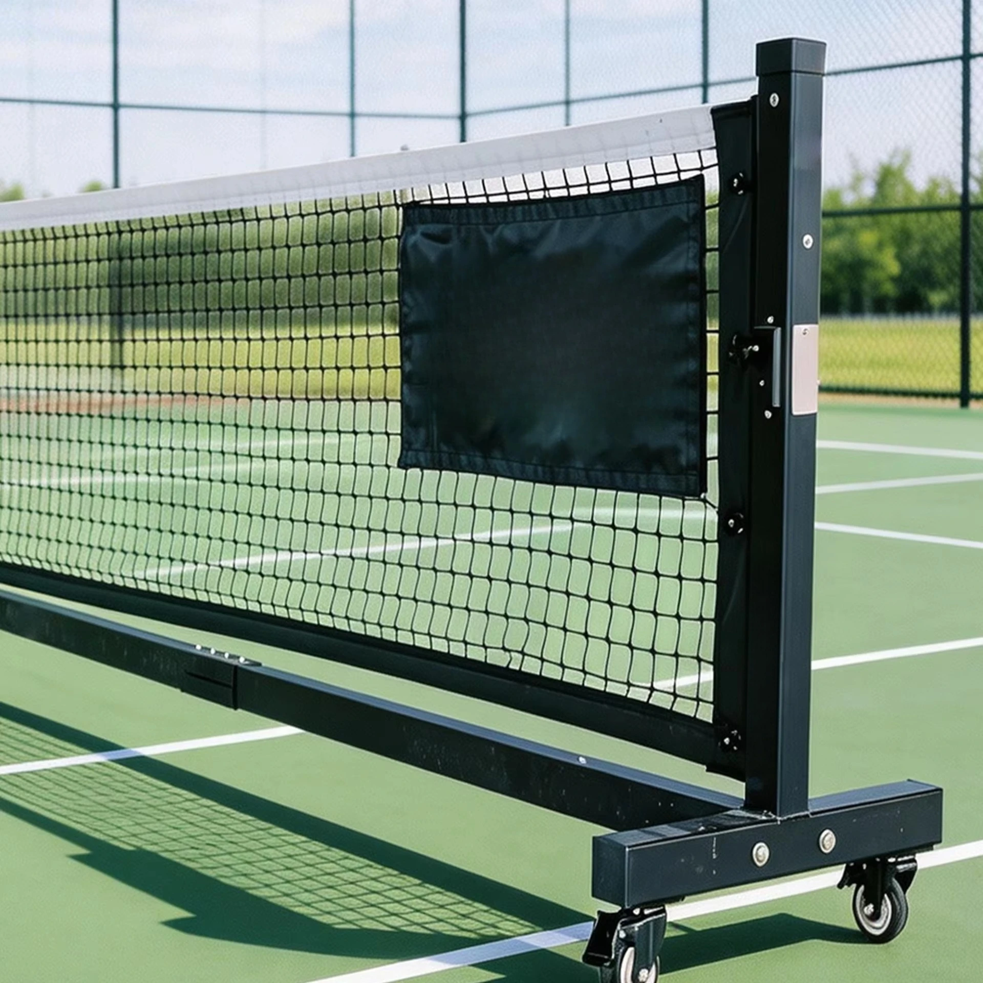 Pickleball Net, Portable Heavy Duty, Galvanized Steel Frame, Wheels, Adjustable Tensioner, Coaches Trainers