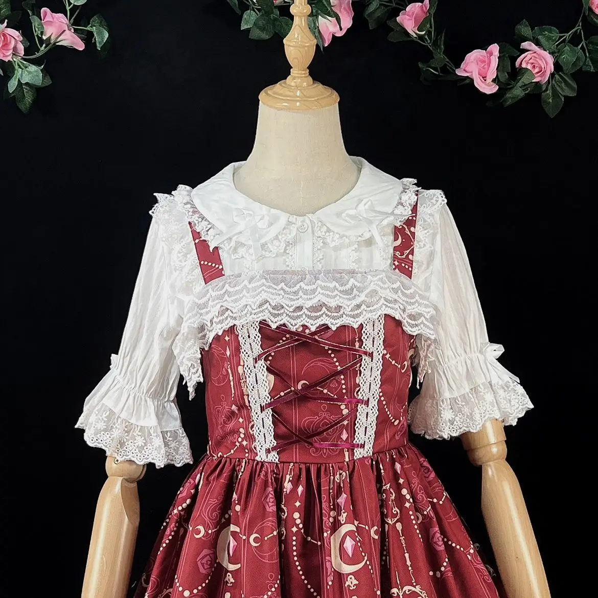 Coalfell نمط داخلي الصيف دمية طوق قصيرة الأكمام القطن قميص لوليتا بلوزة #4