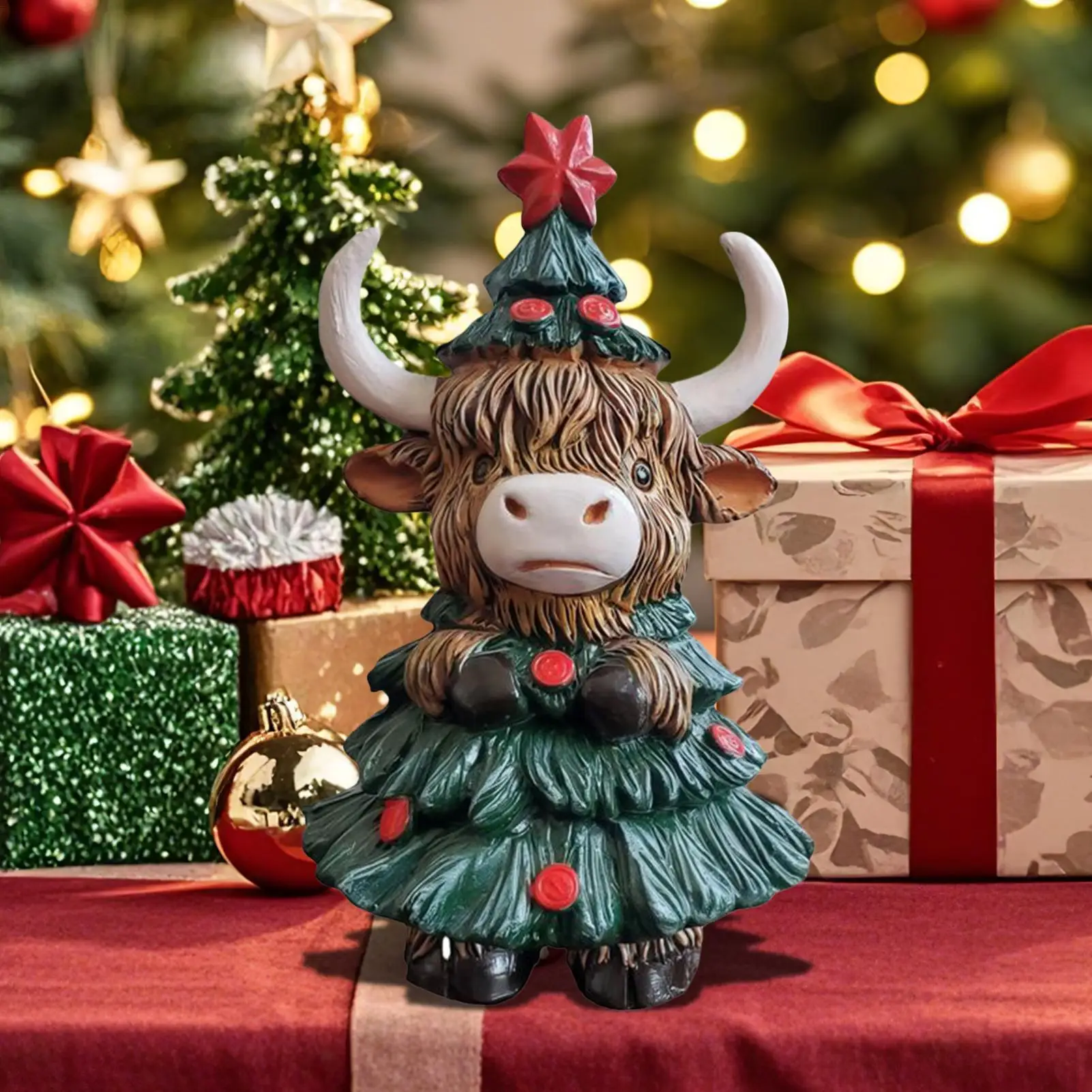 Highland Cow Figurine Home Highland Cattle Christmas Sculpture Resin Scottish Sculpture Ornament For Festive Home Entrance Shelf