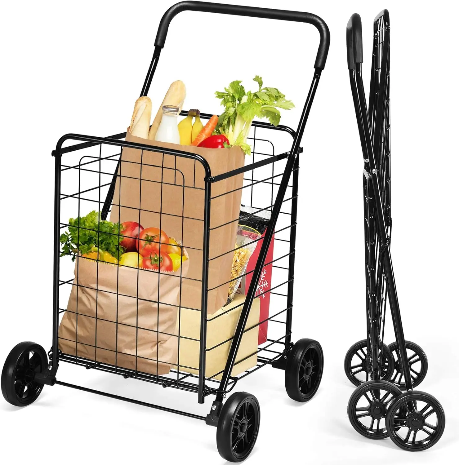 

Тележки для покупок Goplus, складные тележки для продуктов с колесами, портативные складные тележки для продуктов, легкие и прочные.