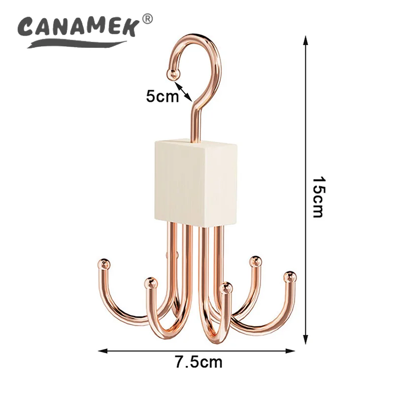 Rotating Wooden Metal Belt Hanger Multi-Functional Closet Organizer For Belts Bras Ties And Scarves With Stainless Steel Hooks