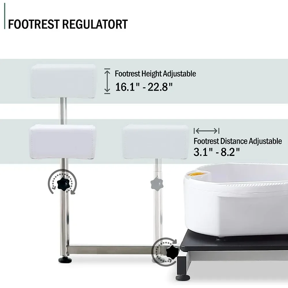 360° draaibare pedicurestoelen, hoog verstelbare pedicureenheid met kruk, voetsteun en voetbak, draagbare pedicurestoel voor nagels