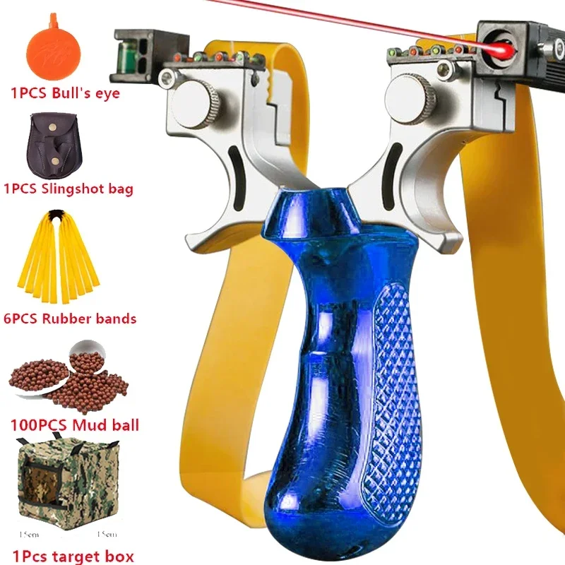 Red Laser Shooting Slingshot Outdoor Hunting Practice Flat Rubber Band Aiming Mud Ball Slingshot Target Box Beginner Package