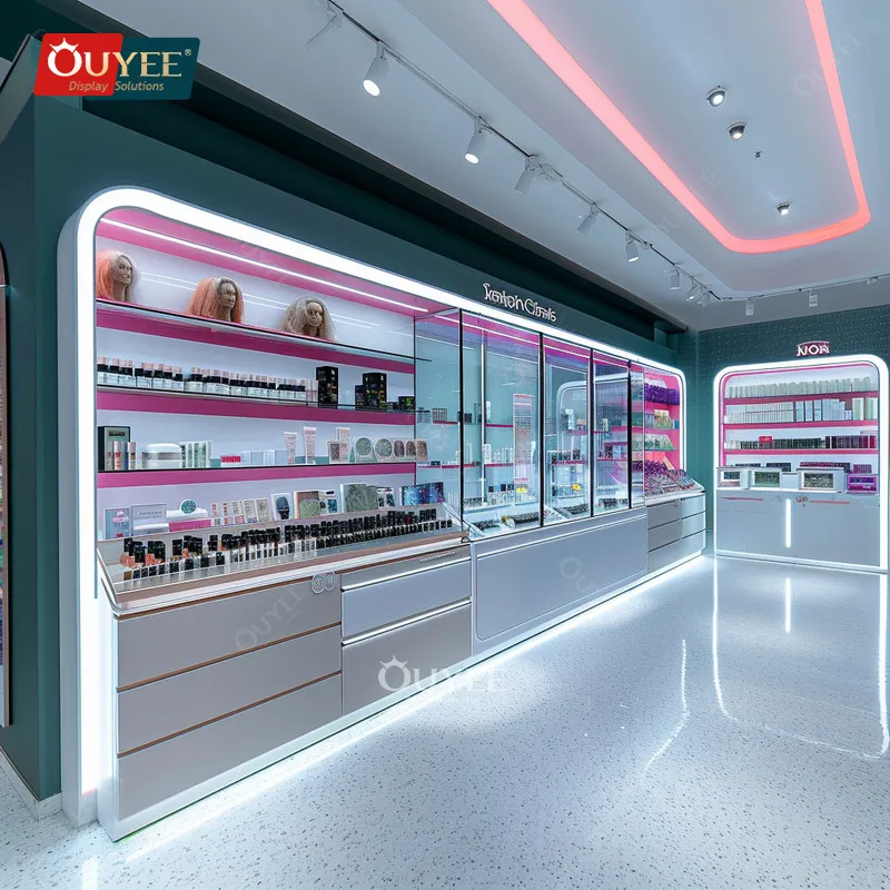 Customized-Cosmetic Store Display Shelves Perfume Showcase Display Shop Wigs Beauty Supply Store