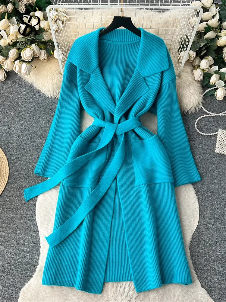 Winter Korean Style Fashion Knitted Outerwears Women Loose Solid Lapel Coat Female Autumn New Casual Streetwear Sweater Cardigan