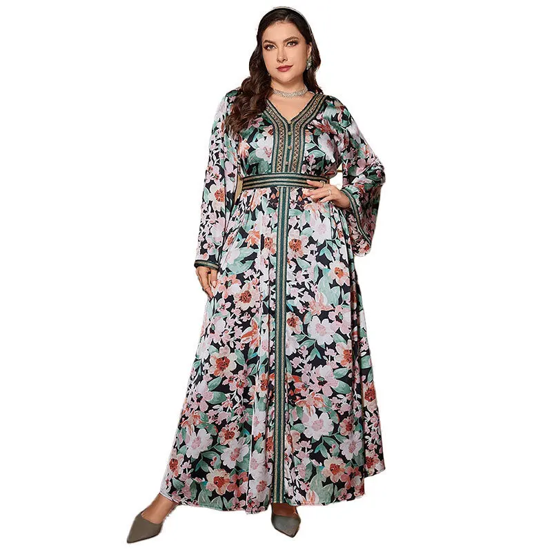 KYP785 Dubai Evening Dress, Muslim Clothing, Artistic Printing, Fashion Large Size Dress