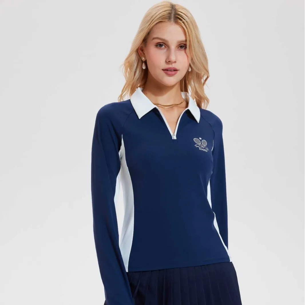 جديد مصقول الرياضة طويلة الأكمام المرأة التلبيب سستة جولف قميص بولو التدريب في الهواء الطلق اللياقة البدنية التنس ملابس غولف للمرأة #2