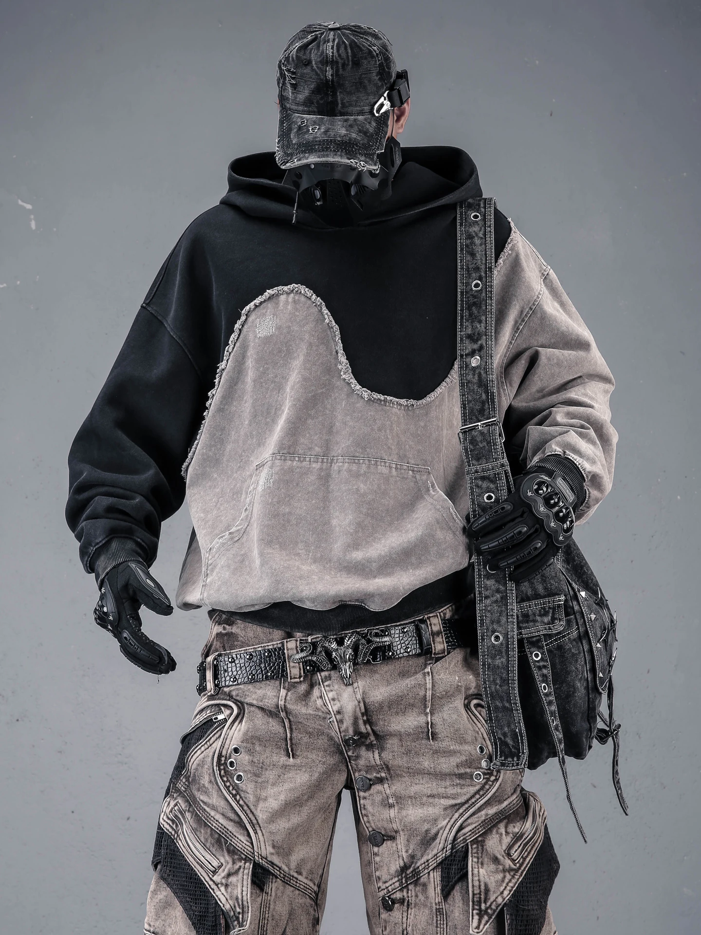 Men's Hoodie Sweatshirt Patchwork Color Block Washed Cotton Polyester Loose Fit Lazy Style Spring Autumn Casual Wear