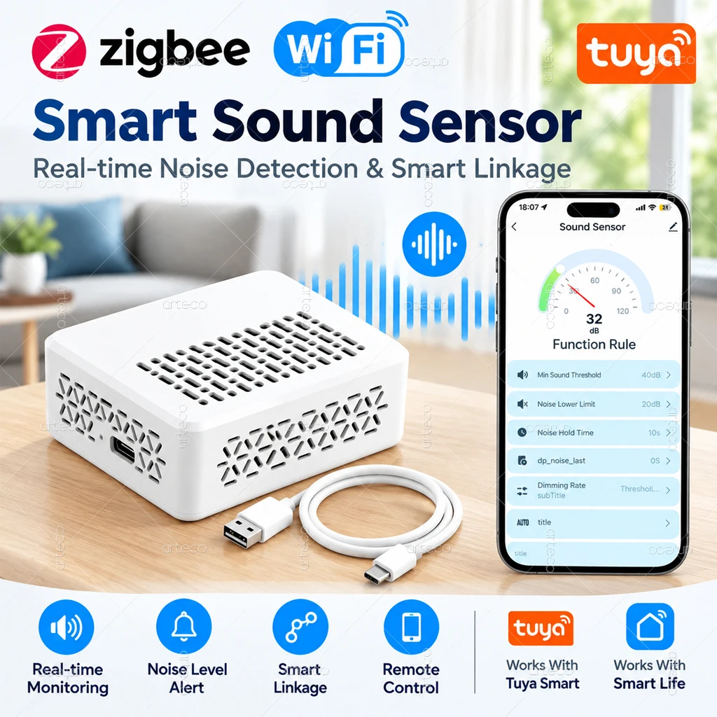 Tuya WiFi Zigbee Noise Sensor Sound Level Meter Decibel Noise Detector Smart Life APP Real Time Notification Home Automation