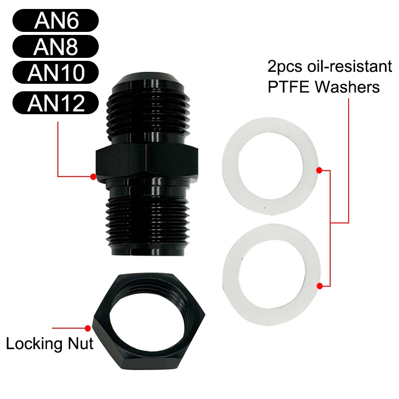 2 Buah Fitting Sekat Sel Bahan Bakar Aluminium Pria AN6 AN8 AN10 AN12 Aksesori Adaptor Sekat Sel Bahan Bakar Hitam Pas dengan Mesin Cuci