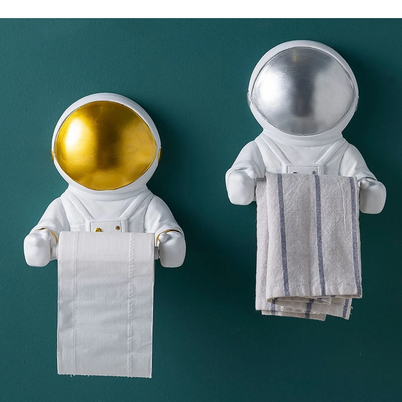 Astronaut Roll Holders Resin Cosmonaut Paper Towel Dispenser Toilet Bathroom Shelf Holder Wall-mounted European Bath Decoration