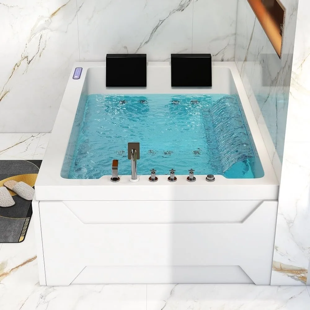 Jacuzzi Exterior Rectangular Meiyani para Dos Personas, Bañera de Hidromasaje Acrílica Independiente