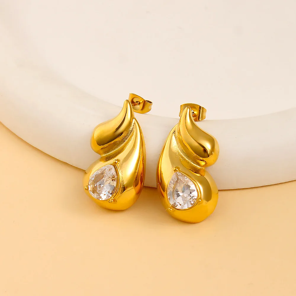 DIY accessories 2025 new 18k gold-plated titanium steel wing stud earrings double-layer water drop zircon light luxury earrings