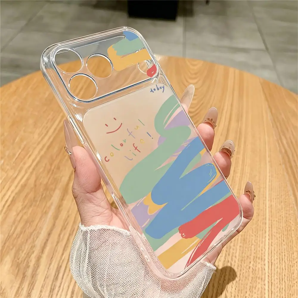 Color striped transparent phone case suitable for iPhone 17 16 15 14 13 12 11 Pro/Max/Plus anti drop and shockproof back cover