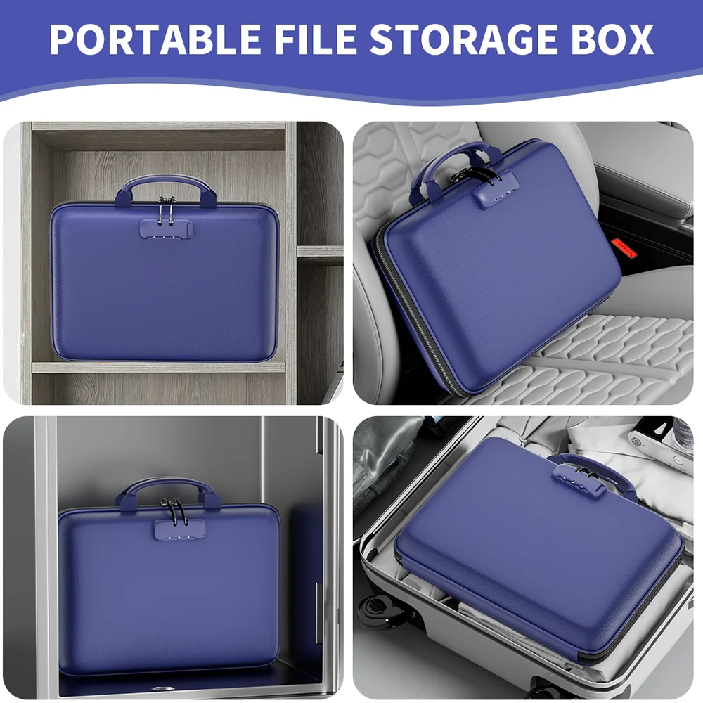 

Fireproof Document Storage Box with Lock Hard-Shell Protective Cover Fireproof File Organizer Bag Features 13 Pockets