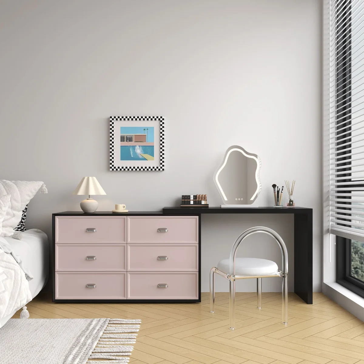 LH solid wood dressing table is extendable, modern, minimalist, and vintage style bedside vanity table