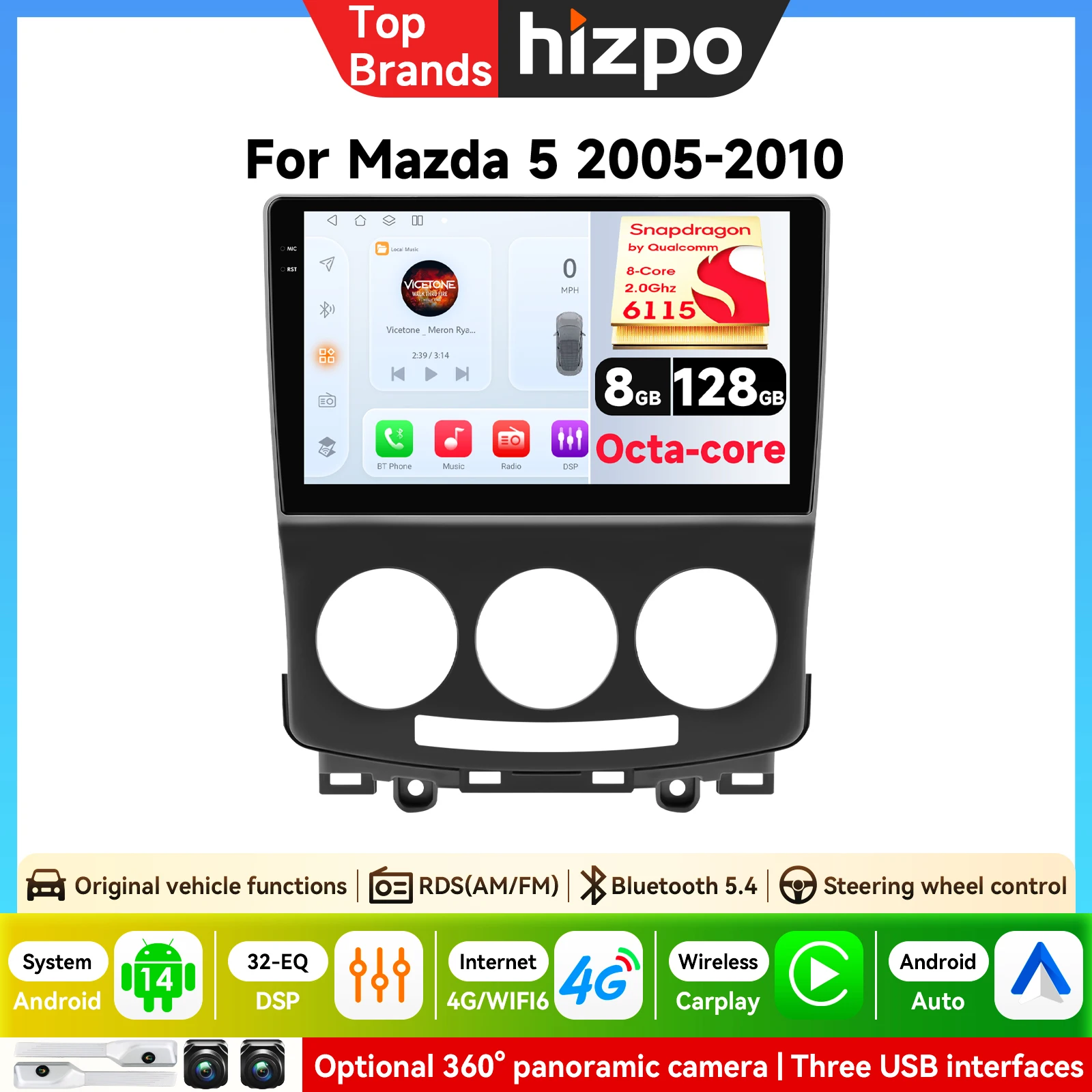 Intelligenter Bildschirm für Mazda 5 2005 - 2010 Autoradio Multimedia-Videoplayer Navigation Android Auto Carplay WLAN GPS Stereo