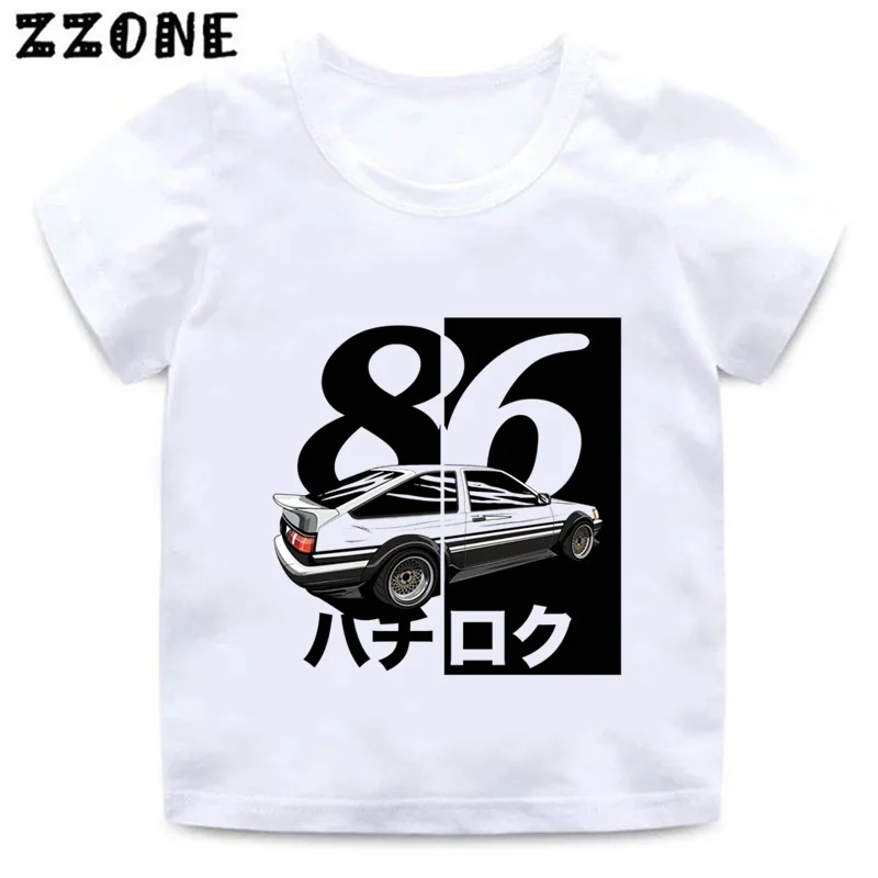 Boys and Girls Anime AE86 Initial D Drift Print T shirt Kids Cool Car Design Clothes Children Baby Summer Short Sleeve T-shirt