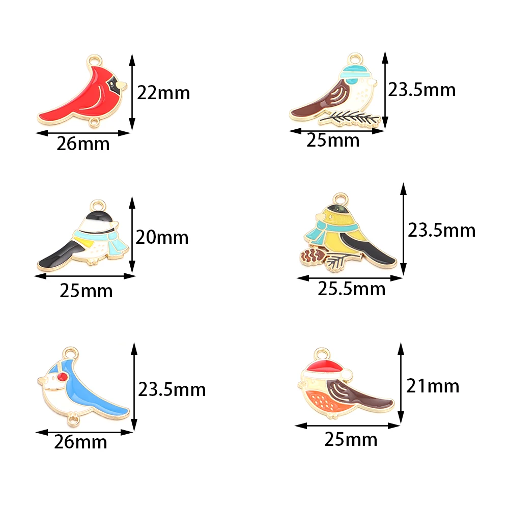 10pcs 16mm Cute Enamel Small Bird Charms Kawaii Charms Pendant for Earring Necklace Bracelet DIY Jewelry Making Accessories