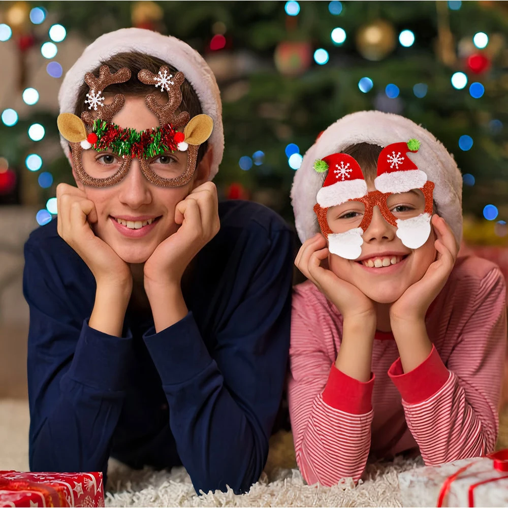 Gafas de decoración navideña para adultos y niños, marcos de gafas de dibujos animados, sombrero de Navidad, fiesta de Navidad, nuevo