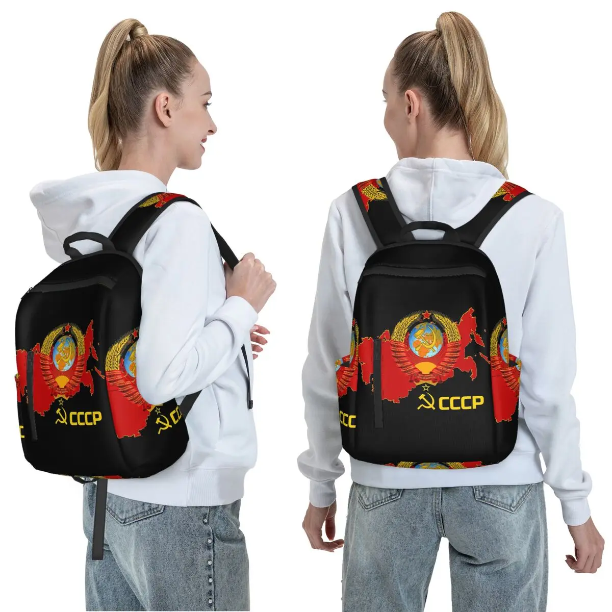 USSR Hammer And Sickle CCCP Russian Soviet Flag Backpack Daypack Large Capacity BookBag School Bag Shoulder Bags for Men Women
