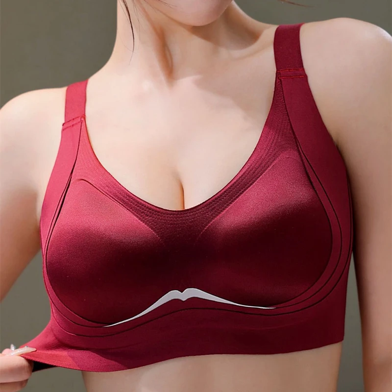 Silky Adjustable Women's Bra Light-Sensitive Lifting Gathering Design No Steel Ring for Yoga Exercise Anti-Sagging Underwear