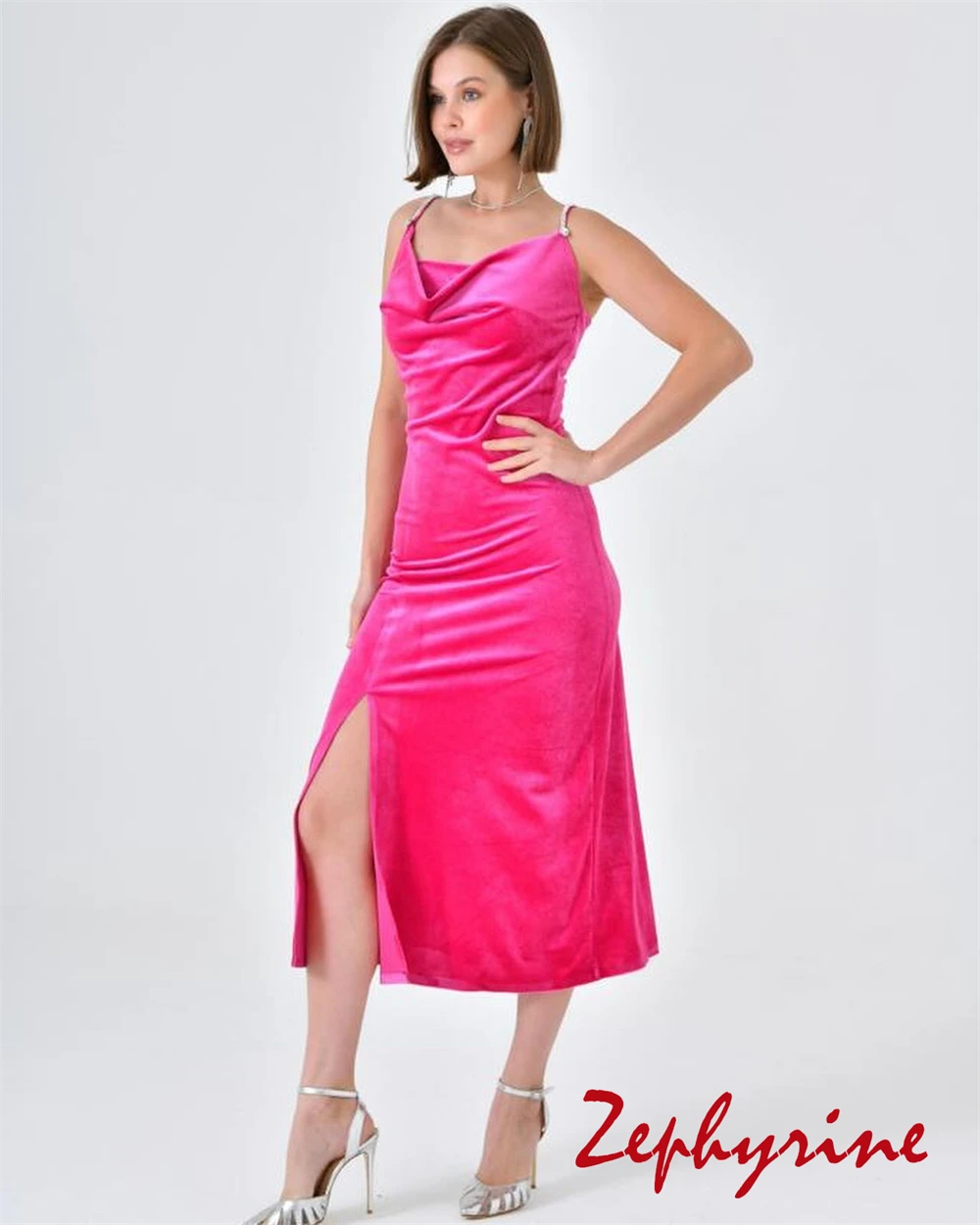 Personalizado sereia elegante rosa veludo vestido de noche moderno alças espaguete sem mangas vestidos de baile moda vestido de festa