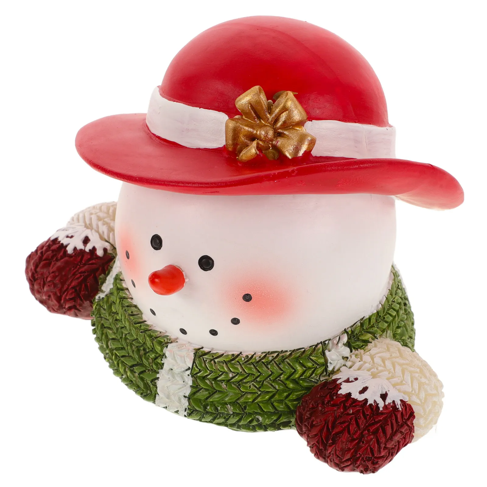 Mini Snowman Bust Christmas Resin Statue Cute Winter Holiday Decor for Indoor Outdoor Party Display